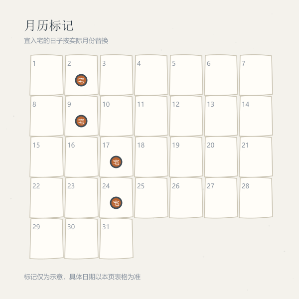 月历吉日标记示意图