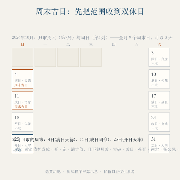 周末吉日筛选:日历只留周六周日